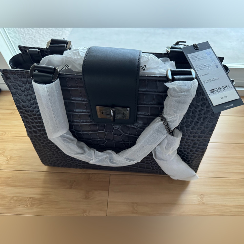 Tumi Pavia Cori Croc-Embossed Tote Bag- Charcoal - Picture 7 of 11